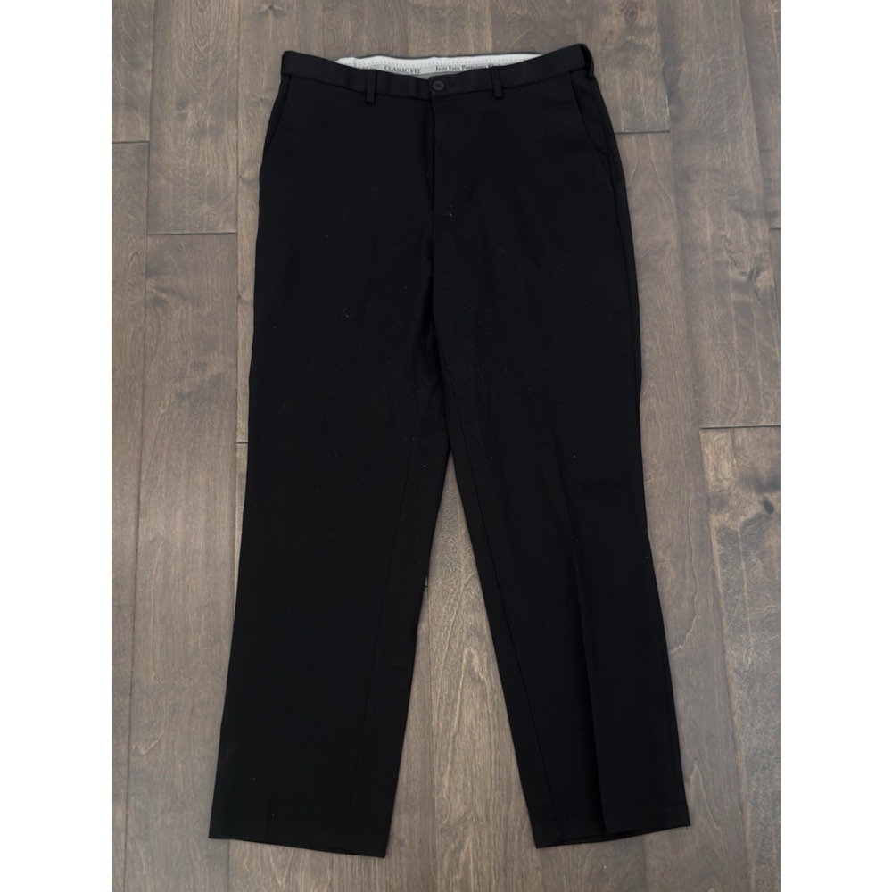 Haggar Premium Flat Front Dress Pants Mens 36X32 Khaki Black Expandable Waist